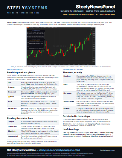 SteelyNewsPanel one-page guide, first page