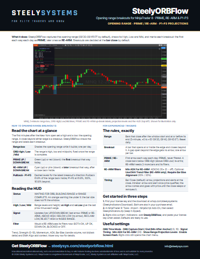 SteelyORBFlow one-page guide, first page