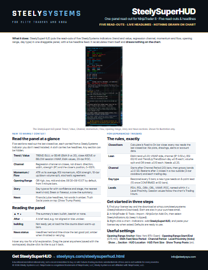 SteelySuperHUD one-page guide, first page